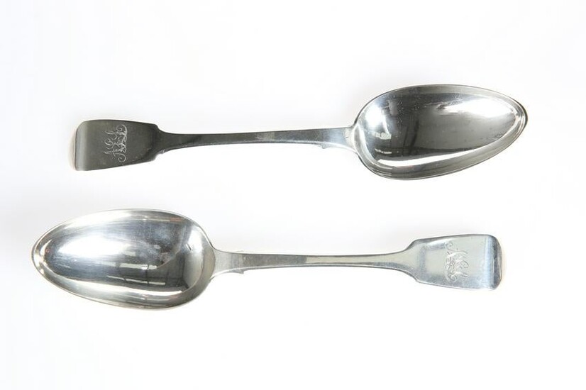 A PAIR OF GEORGE IV PROVINCIAL SILVER TABLE SPOONS, by