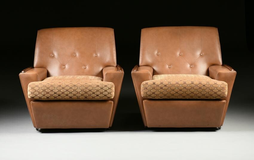 A PAIR OF ITALIAN MID-CENTURY MODERN FAUX LEATHER AND