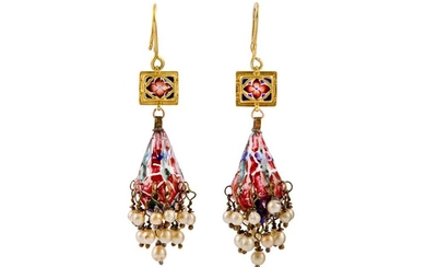 A PAIR OF QAJAR COMPOSITE POLYCHROME-ENAMELLED GOLD EARRINGS Iran, 19th century