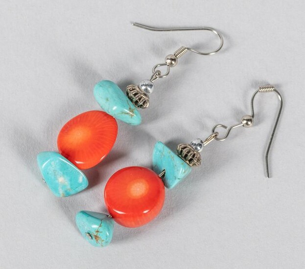 A Pair Of Turquoise Coral Like Drop Earrings