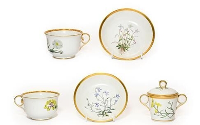 A Pair of Chamberlains Worcester Botanical Breakfast Cups and Saucers,...