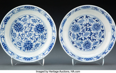 A Pair of Chinese Blue and White Lotus Dishes