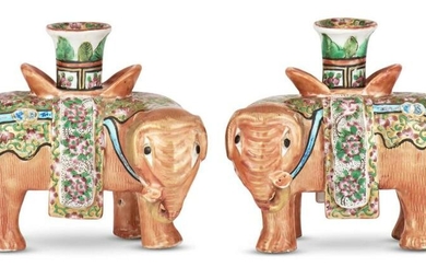 A Pair of Chinese Enameled Porcelain Elephant-Form