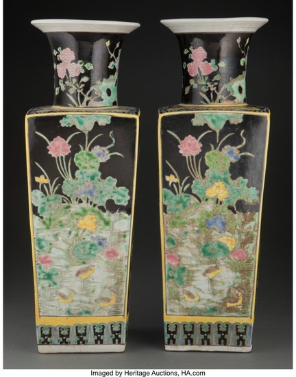 78060: A Pair of Chinese Famille Noire Porcelain Vases