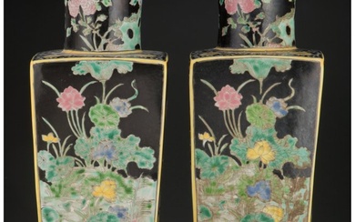 78060: A Pair of Chinese Famille Noire Porcelain Vases