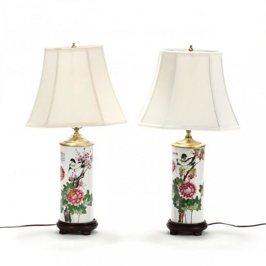 A Pair of Chinese Porcelain Hat Stand Lamps