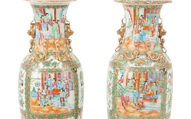A Pair of Rose Medallion Porcelain Lidded Vases