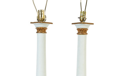 A Pair of Swedish Neoclassical Style Painted Wood Columnar-Form Table Lamps