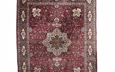 SOLD. A Pakistani carpet in classical Persian Kerman design. Medallion on a red field. C....