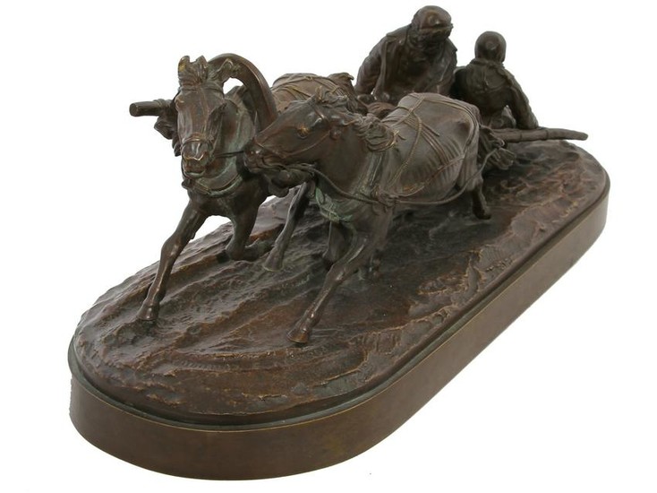 A RUSSIAN BRONZE COMPOSITION DEPICTING SLEDS