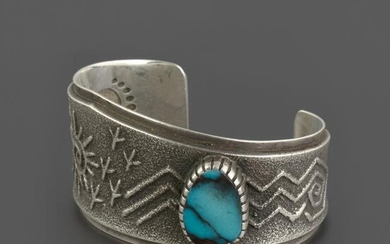 A Robert Sorrell Silver and Turquoise Cuff Bracelet