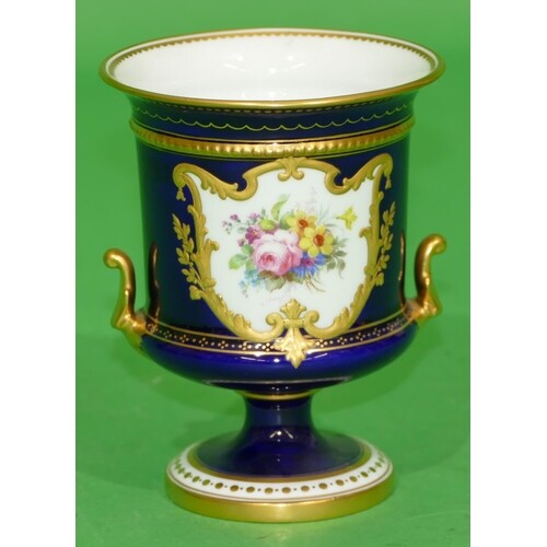 A Royal Crown Derby 2 Handled Round Bulbous Trumpet Shaped V...
