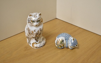 A Royal Crown Derby bone china 'Fifi' Persian cat form paperweight decorated in grey and gilt with