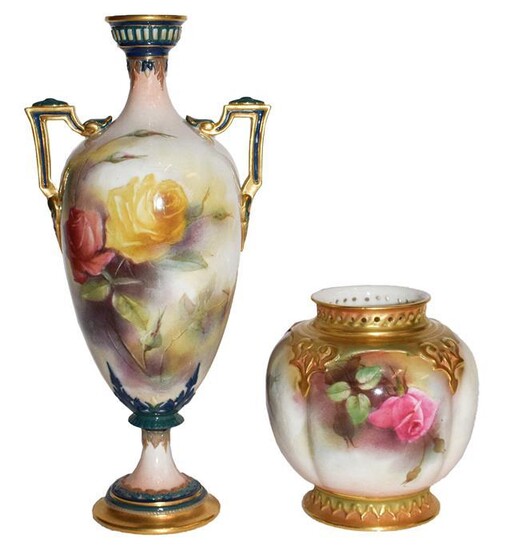 A Royal Worcester Hadley ware vase and a Royal Worcester...