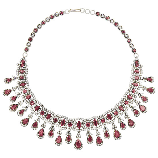 A Ruby, Diamond, Silver and Gold Necklace