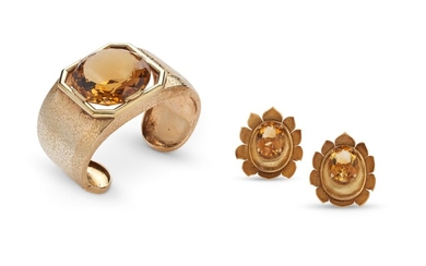 A SET OF GOLD AND CITRINE JEWELRY, 20TH CENTURY
