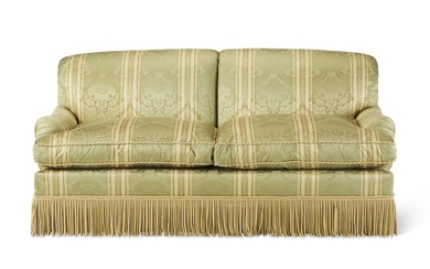 A SILK DAMASK UPHOLSTERED TWO-SEAT SOFA