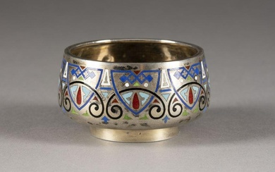 A SILVER-GILT AND CHAMPLEVE ENAMEL BOWL Russian, St. Pet