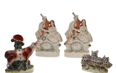 A SMALL QUANTITY OF STAFFORDSHIRE POTTERY FIGURES.