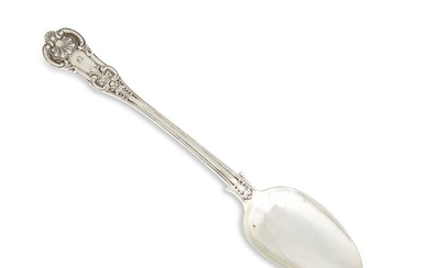 A Scottish William IV silver basting spoon, Glasgow, c.1839, John Murray, the shell and scroll terminal with engraved initial, 31.2cm long, approx. weight 4.7oz