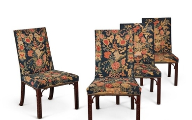 A Set of Four Early George III Mahogany Side Chairs Covered in Contemporary Needlework, Circa 1760