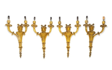 A Set of Four Louis XVI Style Gilt Bronze Two-Light