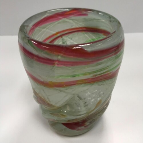 A Siddy Langley wrythen glass vase in white, red, green and ...