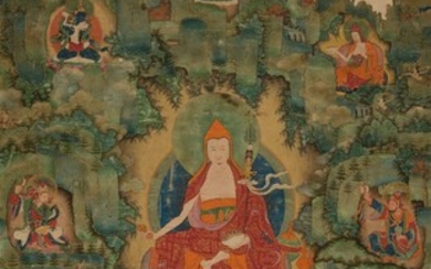 A THANGKA DEPICTING PANDITA PADMASAMBHAVA Tibet or Bhutan, 18th Century