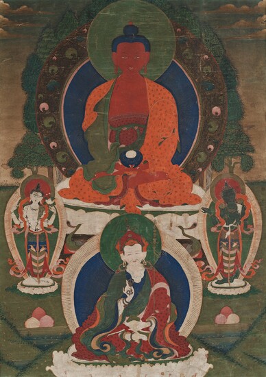 A Tibetan thanka, ink and colour on paper, 19th Century.