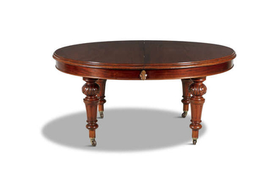 A VICTORIAN MAHOGANY D-END TELESCOPIC EXTENDING DINING TABLE,...