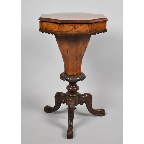 A Victorian Burr Walnut Octagonal Topped Ladies Work Box of ...