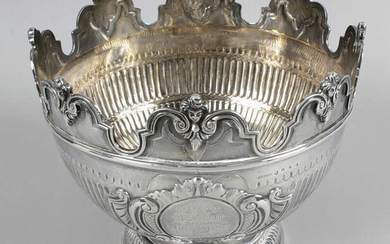 A Victorian Irish silver Monteith bowl with presentation engraving.