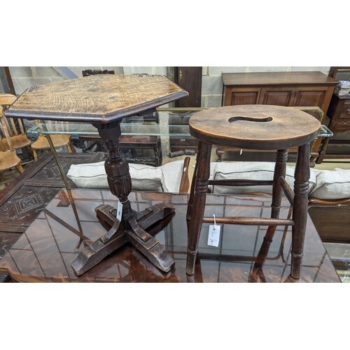 A Victorian elm stool together with an 18th century style he...