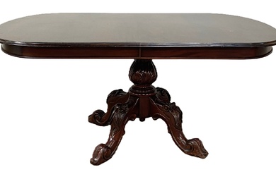 A Victorian style mahogany breakfast table, 20th century, with an oval top on a leaf capped baluster