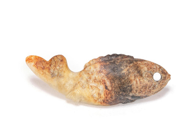 A WHITE AND RUSSET JADE FISH PENDANT 19th century