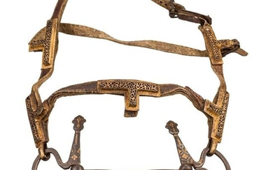 A chiselled Tibetan snaffle with silver and gold