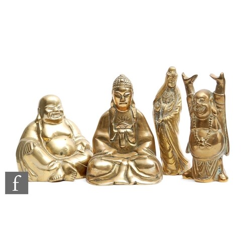 A collection of Chinese gilt metal figures to include Guanyi...