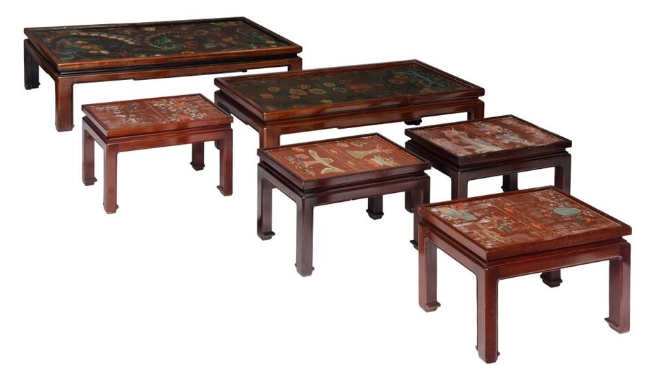 A collection of Oriental-inspired occasional and coffee tables, H 40 - W 60 - 125 - D 35 - 77 cm