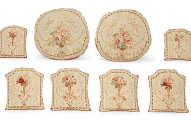 A collection of eight Aubusson tapestry pillows