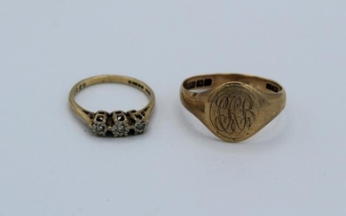 A collection of gold rings. Comprising a 9ct gold signet...