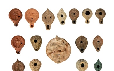 A collection of terracotta oil lamps Roman and later, larges...