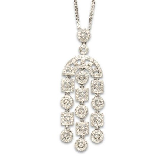 A diamond and fourteen karat white gold pendant