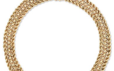 A gold necklace, of bismark-link and rope-link design, with concealed...