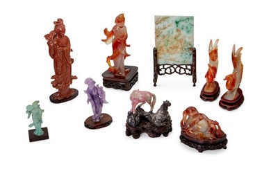 A group of Chinese carved semi-precious stone figures