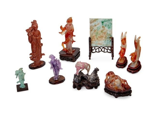 A group of Chinese carved semi-precious stone figures