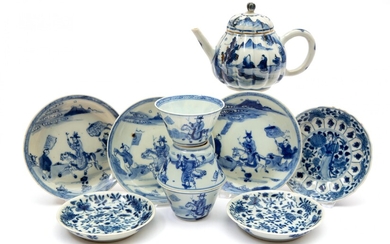 A group of blue and white tea wares