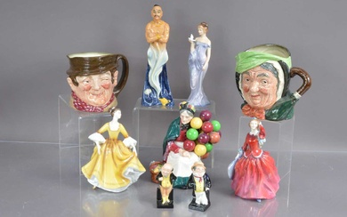 A group of nine Royal Doulton figurines and character jugs