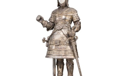 A ivory mounted silver figure of a knight in manner of the "Schwarze Mander" from the cenotaph of
