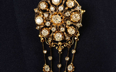 A late 19th century 18ct gold old-cut diamond fringe brooch/necklace.