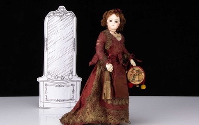 A late 19th century Jumeau swivel head fashionable señorita doll
